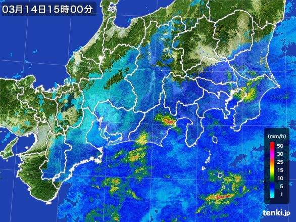 東海地方の雨雲レーダー(2016年03月14日)