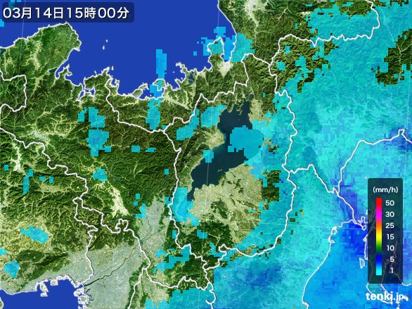 滋賀県の雨雲レーダー(2016年03月14日)