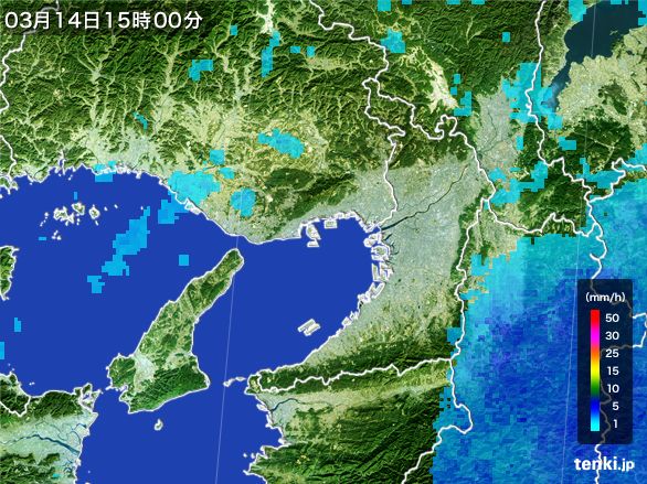 大阪府の雨雲レーダー(2016年03月14日)