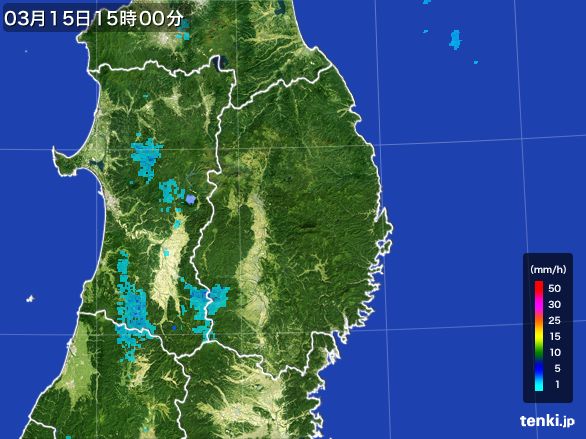 岩手県の雨雲レーダー(2016年03月15日)