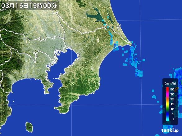千葉県の雨雲レーダー(2016年03月16日)