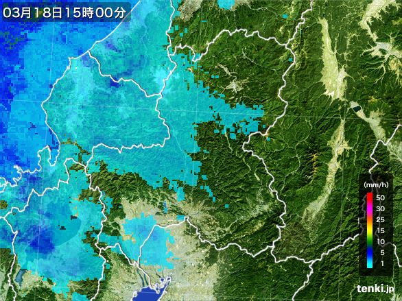岐阜県の雨雲レーダー(2016年03月18日)