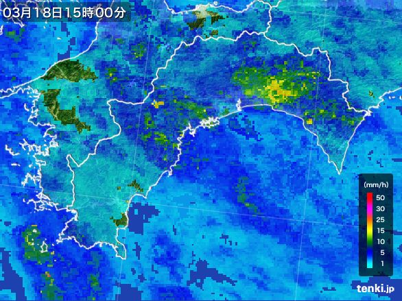 高知県の雨雲レーダー(2016年03月18日)