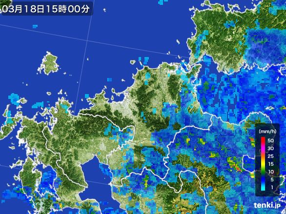 福岡県の雨雲レーダー(2016年03月18日)