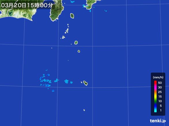 伊豆諸島(東京都)の雨雲レーダー(2016年03月20日)