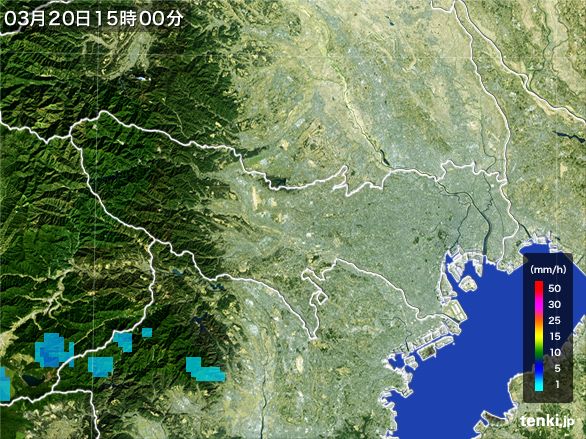 東京都の雨雲レーダー(2016年03月20日)