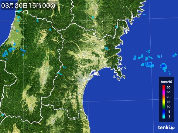 宮城県の雨雲レーダー(2016年03月20日)