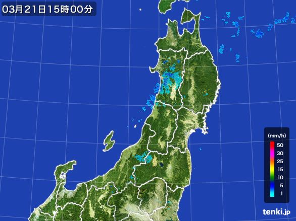 東北地方の雨雲レーダー(2016年03月21日)
