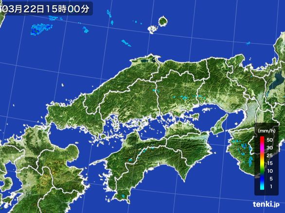 中国地方の雨雲レーダー(2016年03月22日)