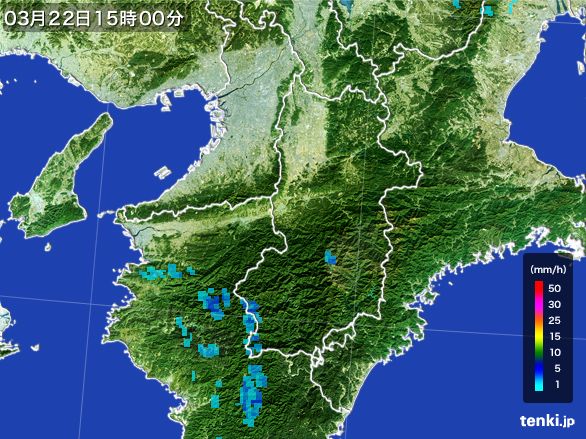 奈良県の雨雲レーダー(2016年03月22日)