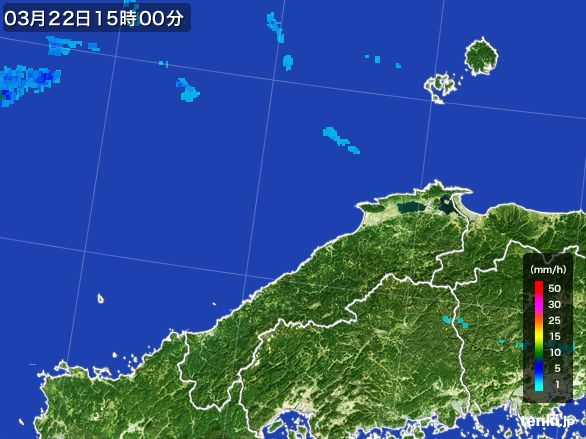 島根県の雨雲レーダー(2016年03月22日)