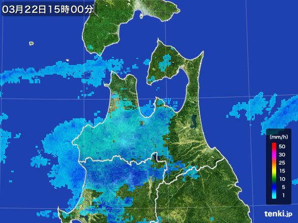 青森県の雨雲レーダー(2016年03月22日)