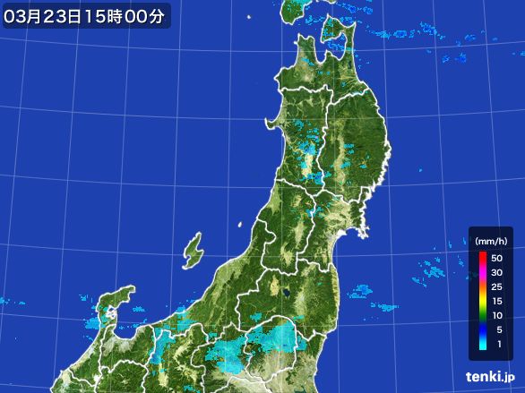 東北地方の雨雲レーダー(2016年03月23日)