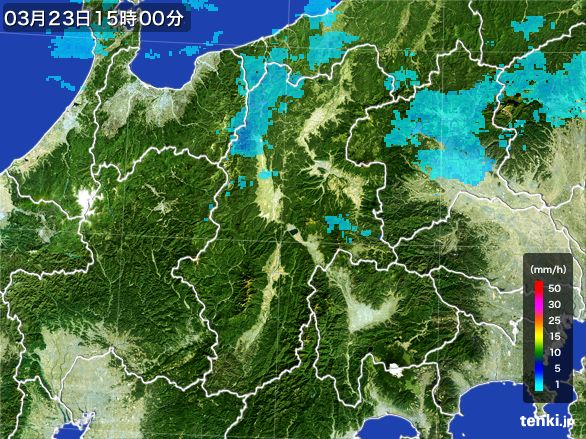 長野県の雨雲レーダー(2016年03月23日)