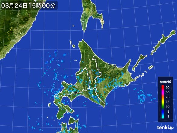 北海道地方の雨雲レーダー(2016年03月24日)