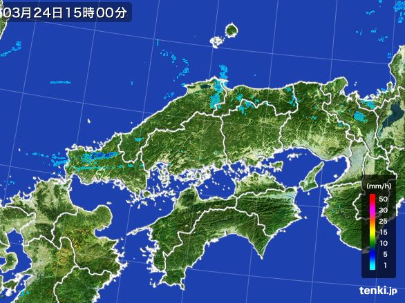 中国地方の雨雲レーダー(2016年03月24日)