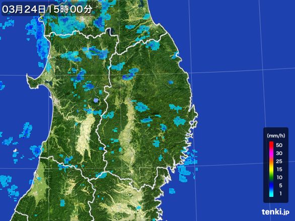 岩手県の雨雲レーダー(2016年03月24日)
