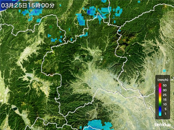 群馬県の雨雲レーダー(2016年03月25日)