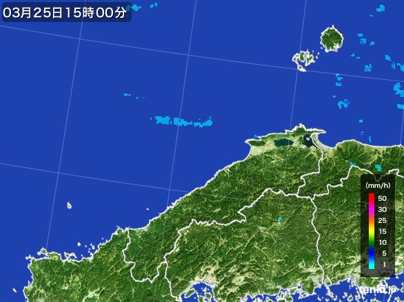 島根県の雨雲レーダー(2016年03月25日)