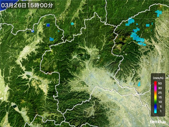 群馬県の雨雲レーダー(2016年03月26日)