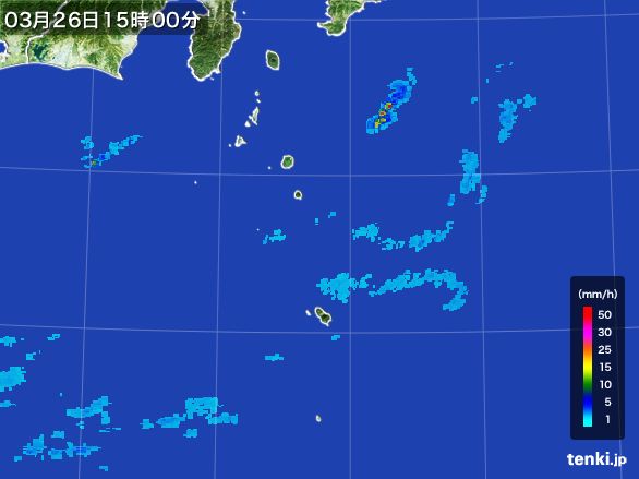 伊豆諸島(東京都)の雨雲レーダー(2016年03月26日)