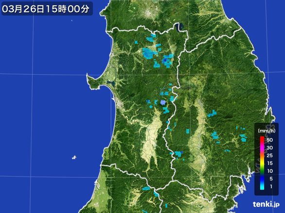 秋田県の雨雲レーダー(2016年03月26日)