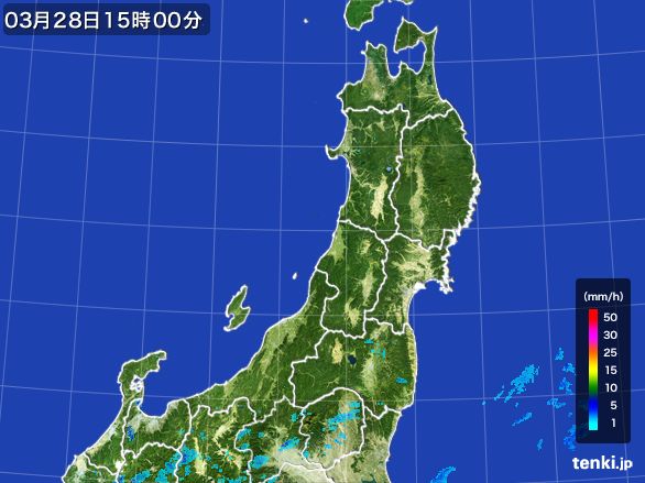 東北地方の雨雲レーダー(2016年03月28日)
