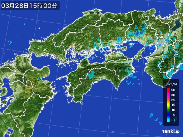 四国地方の雨雲レーダー(2016年03月28日)