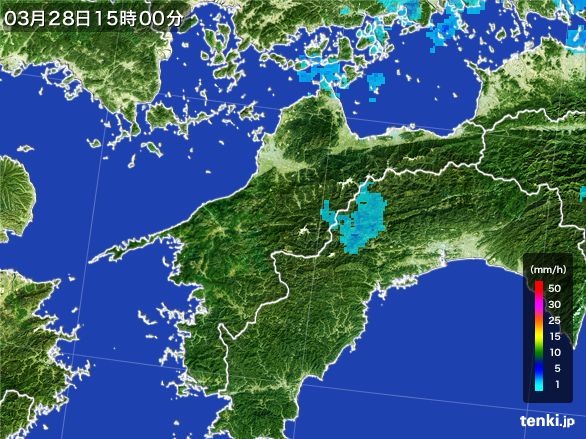 愛媛県の雨雲レーダー(2016年03月28日)