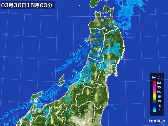 東北地方の雨雲レーダー(2016年03月30日)