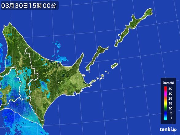道東の雨雲レーダー(2016年03月30日)