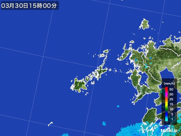 五島列島(長崎県)の雨雲レーダー(2016年03月30日)