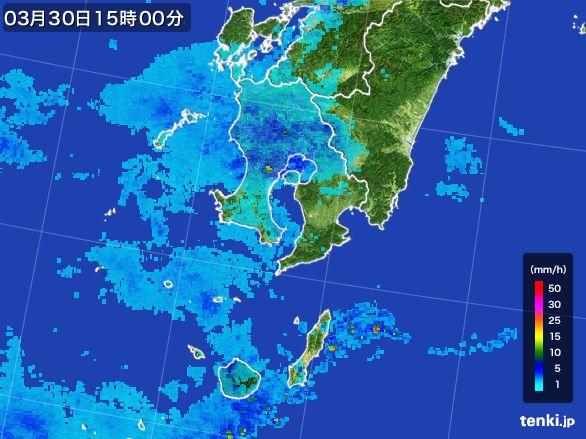 鹿児島県の雨雲レーダー(2016年03月30日)