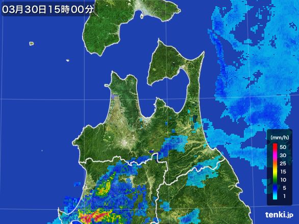 青森県の雨雲レーダー(2016年03月30日)
