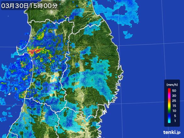岩手県の雨雲レーダー(2016年03月30日)