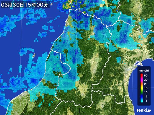 山形県の雨雲レーダー(2016年03月30日)