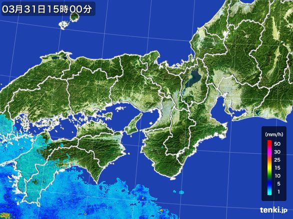 近畿地方の雨雲レーダー(2016年03月31日)