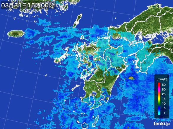 九州地方の雨雲レーダー(2016年03月31日)