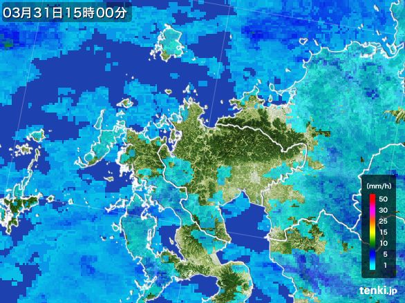 佐賀県の雨雲レーダー(2016年03月31日)