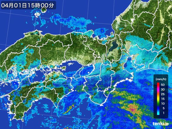 近畿地方の雨雲レーダー(2016年04月01日)