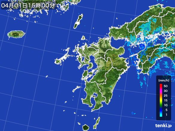 九州地方の雨雲レーダー(2016年04月01日)