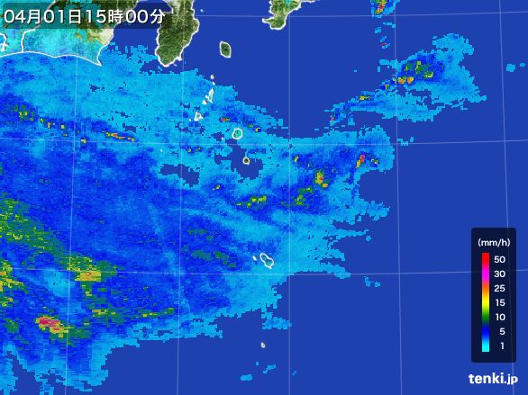 伊豆諸島(東京都)の雨雲レーダー(2016年04月01日)