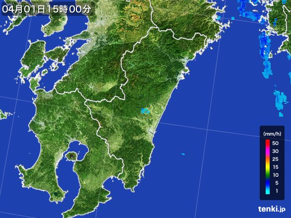 宮崎県の雨雲レーダー(2016年04月01日)