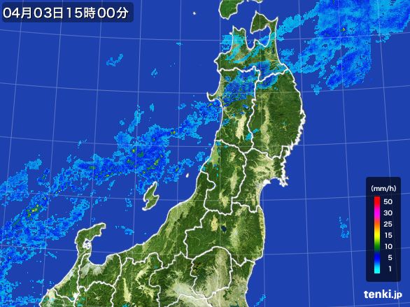 東北地方の雨雲レーダー(2016年04月03日)