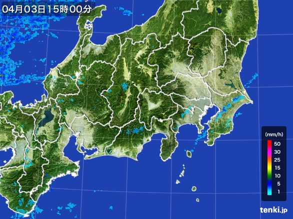 関東・甲信地方の雨雲レーダー(2016年04月03日)