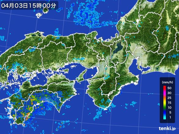 近畿地方の雨雲レーダー(2016年04月03日)