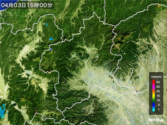 群馬県の雨雲レーダー(2016年04月03日)
