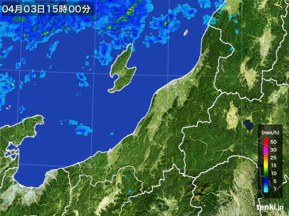 新潟県の雨雲レーダー(2016年04月03日)