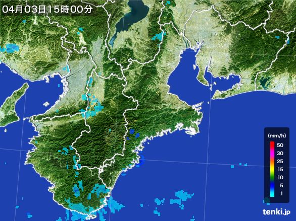 三重県の雨雲レーダー(2016年04月03日)