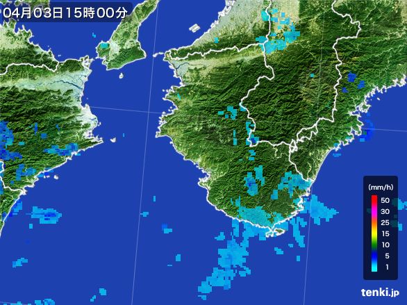 和歌山県の雨雲レーダー(2016年04月03日)